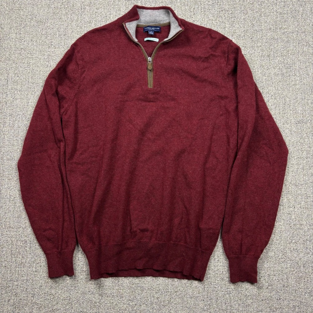 Peter Millar Sweater Mens M Artisan Crafted Cashmere Flex Burgundy Quarter Zip